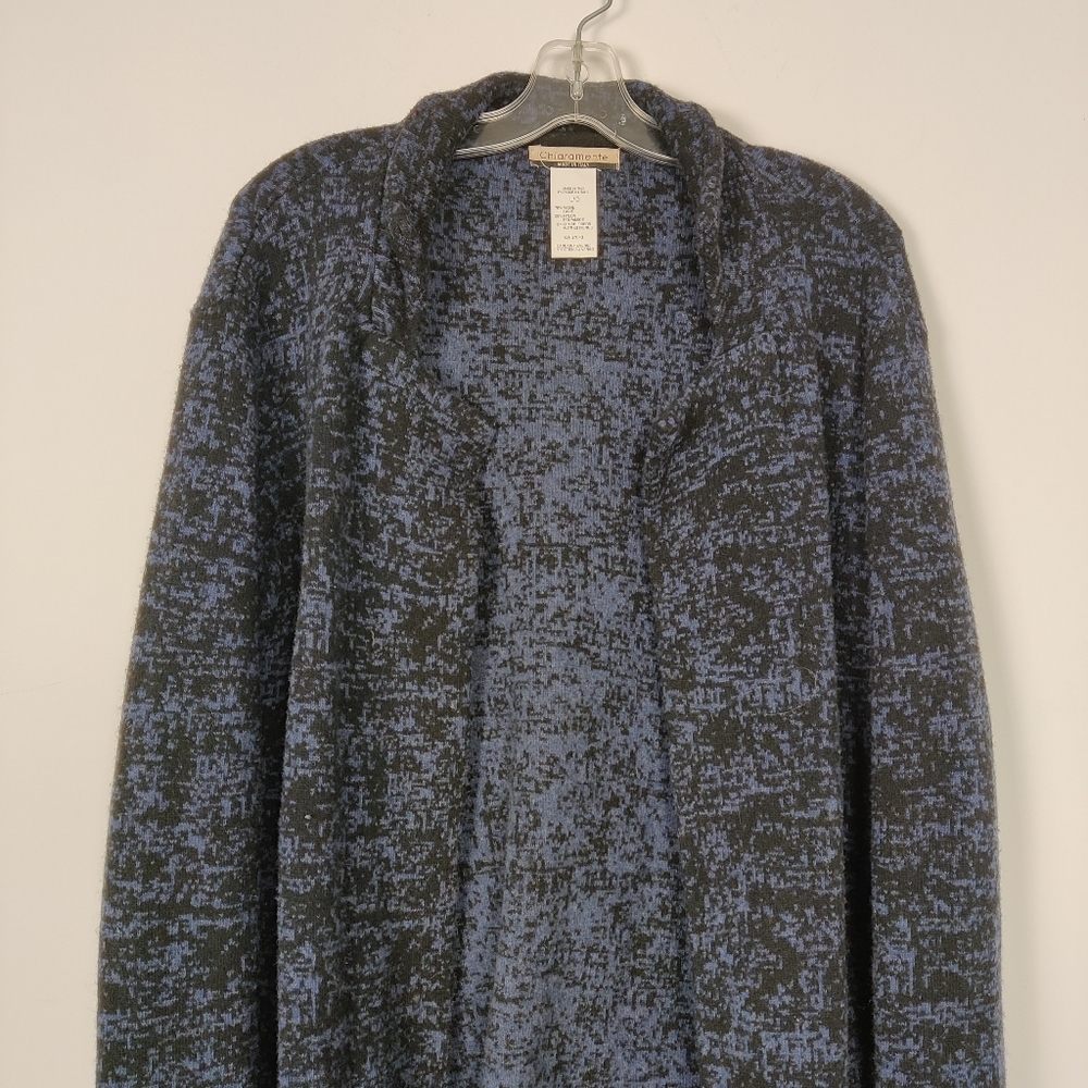 Chiaramente Women's Opens Front Wool Tunic Cardigan Size Large Heathered Blue